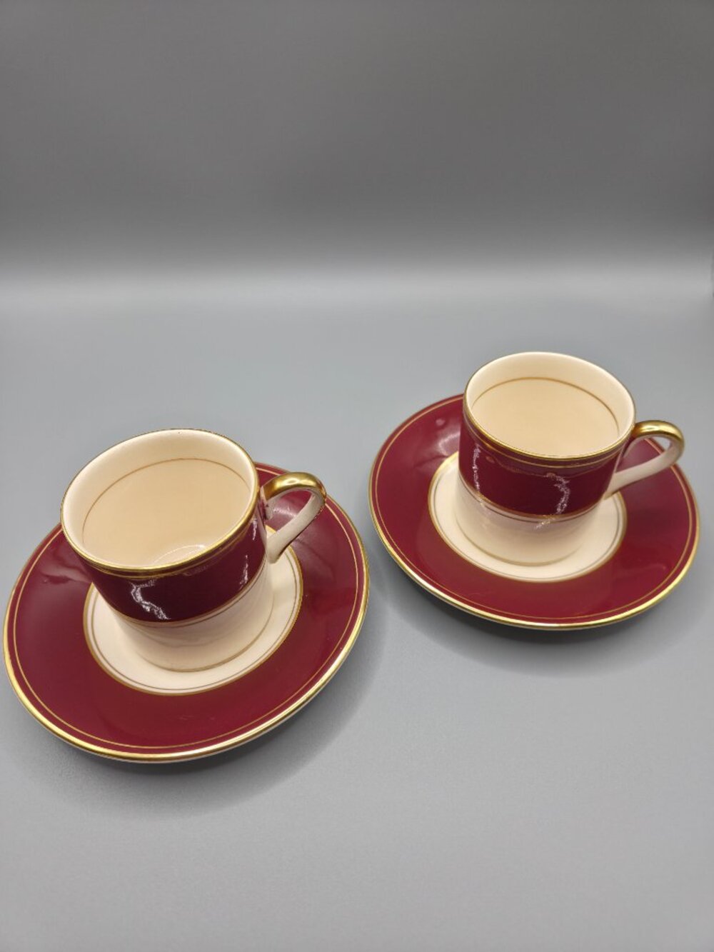 Vintage Demitasse Set 5 Red Gold Cups & Saucer Fondeville Ambassador England - Picture 7 of 10